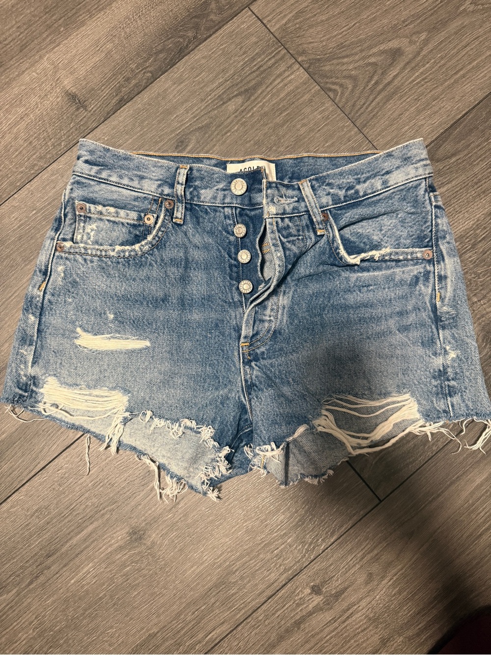 Agolde Distressed Light Blue Cutoff Jean Shorts